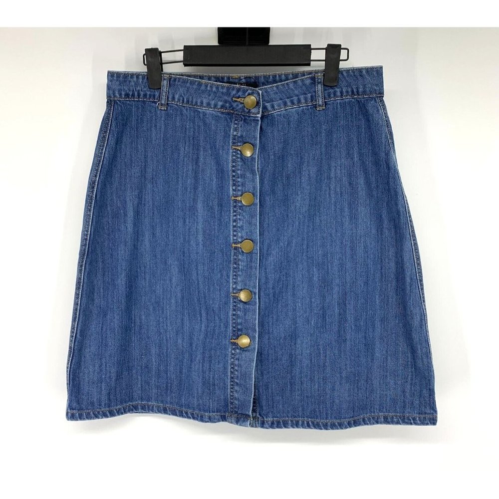 Forever 21 Denim Skirt Blue Jean Button Front A Line Mini